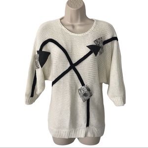 Vintage JAZZY Geo Pattern Faux Leather Patch Sweater